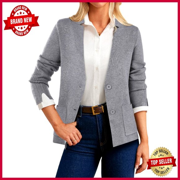 Knit Blazer Cardigan Business Casual Long Sleeve Sweater Jacket with Pockets